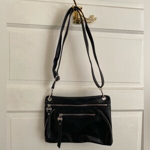 Nicole Miller Black Leather Shoulder Crossbody Bag
